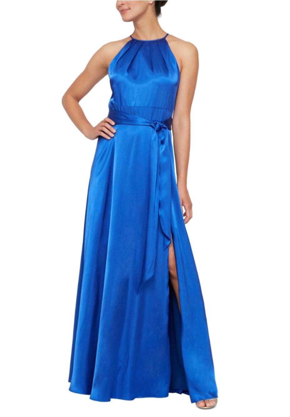 Alex Evenings Blue Evening Gown Satin Sleeveless A-Line Halter Dress Size 10